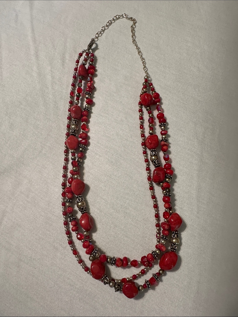 Red Multi-Strand Beaded Women's Necklace